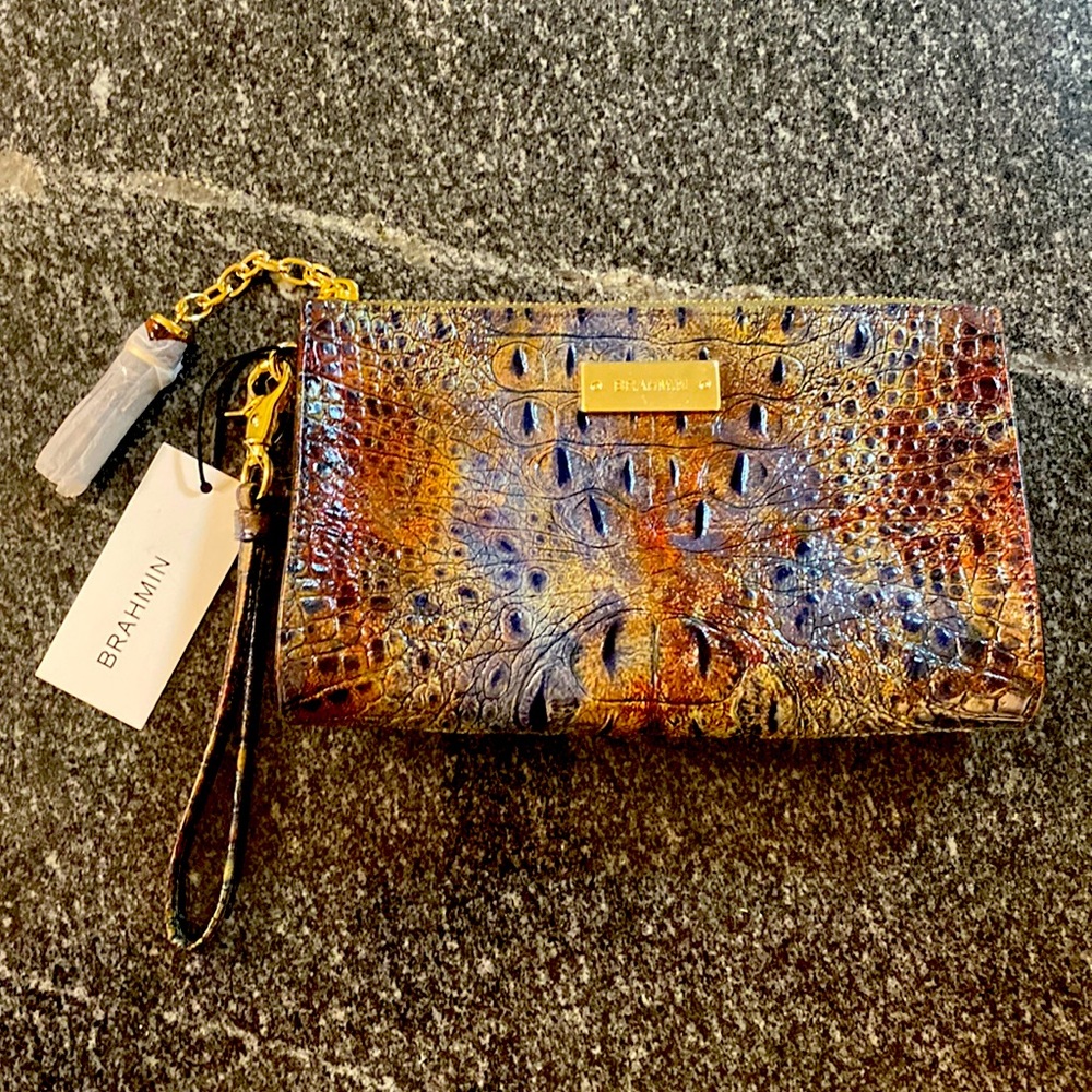BRAHMIN MILLIE WRISTLET Cedar Melbourne Genuine Leather